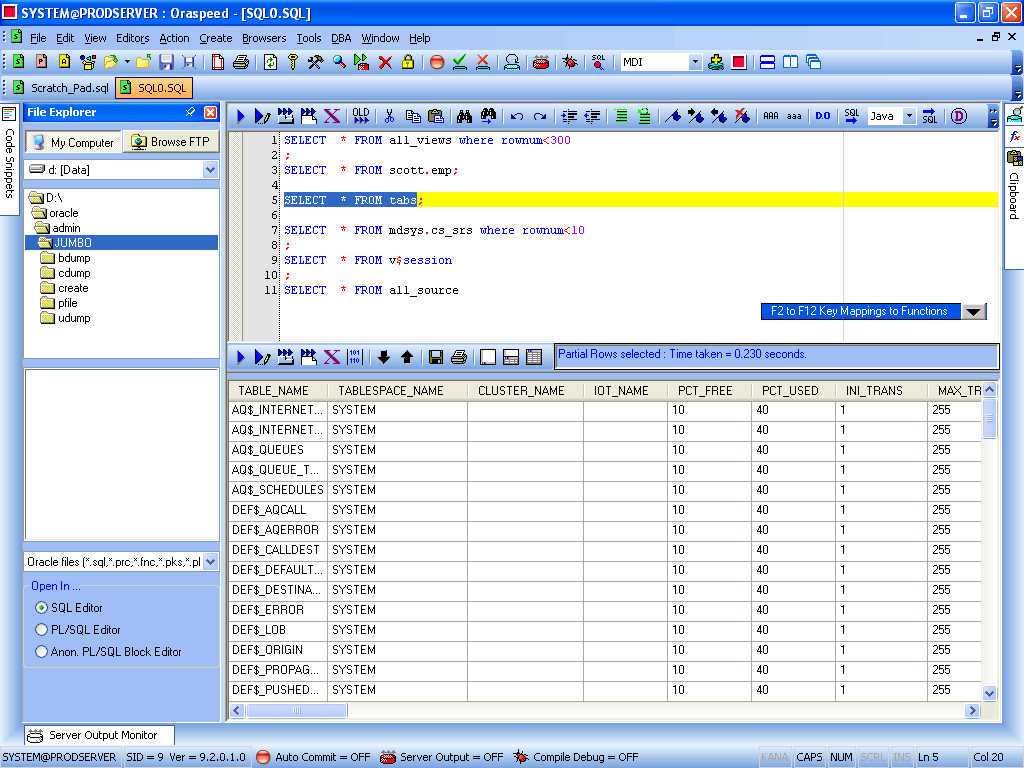 Oraspeed SQL Editor 3.8.0 software screenshot