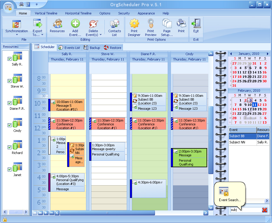 OrgScheduler Pro 7.0 software screenshot