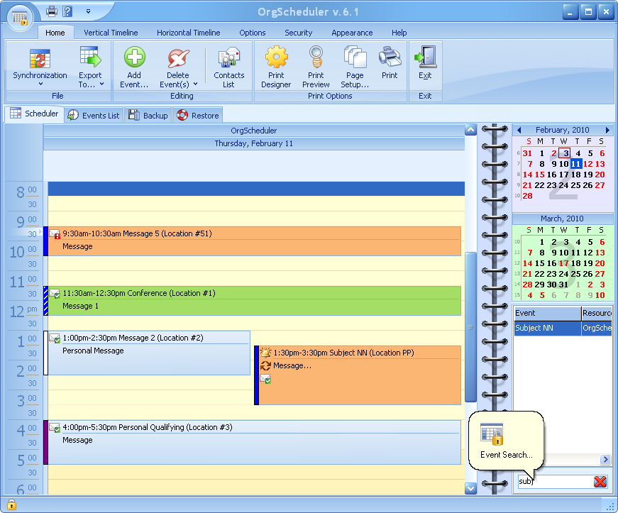 OrgScheduler 8.0 software screenshot