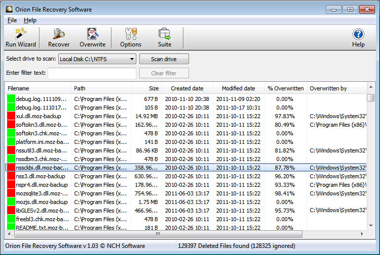 Orion File Recovery Software 1.08 software screenshot