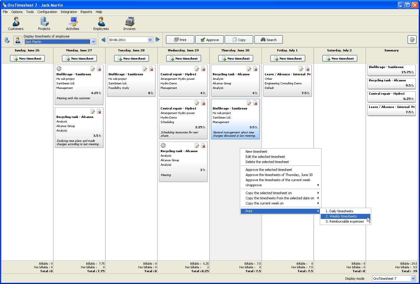 OroTimesheet 7.25 software screenshot