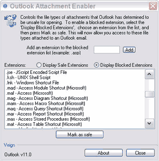 Outlook Attachment Enabler 1.0.0.2 software screenshot
