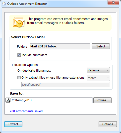 Outlook Attachment Extractor 5.2.0.520 software screenshot