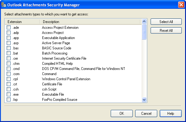 Outlook Attachments Security Manager 1.0 software screenshot