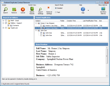 Outlook Duplicate Contact Remover 3.12.5292 software screenshot