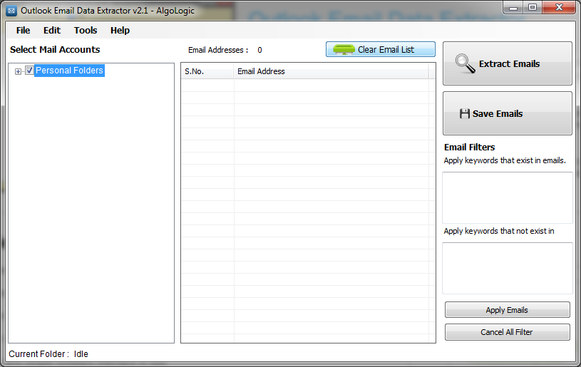 Outlook Email Data Extractor 2.2 software screenshot