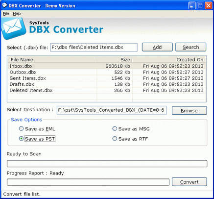 Outlook Express DBX Converter 3.2 software screenshot