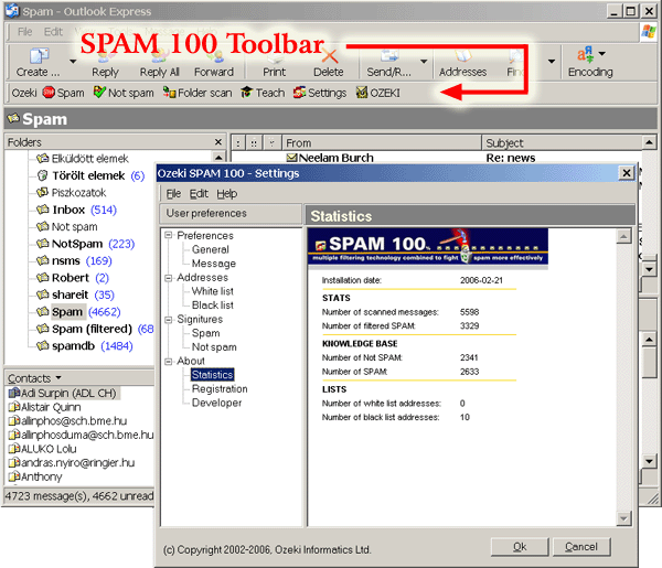 Outlook Express SPAM 100 v2.3.12 software screenshot