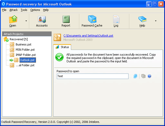 Outlook Password Recovery Wizard 2.0.3 software screenshot