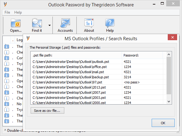 Outlook Password 2017-03-11 software screenshot