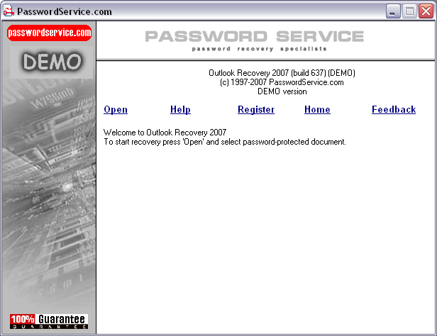 Outlook Recovery 2007 software screenshot