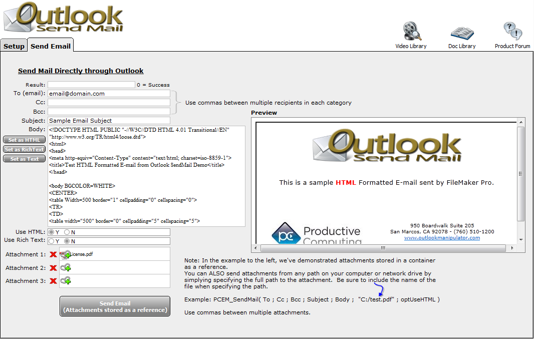 Outlook SendMail 3.0.2.0 software screenshot