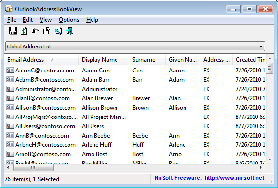 OutlookAddressBookView 2.12 software screenshot