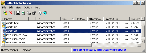 OutlookAttachView 3.00 software screenshot
