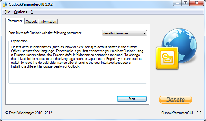 OutlookParameterGUI 1.0.3 software screenshot