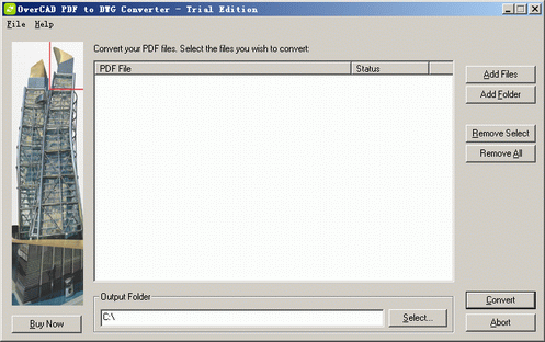 OverCAD PDF TO DWG 1.50 software screenshot