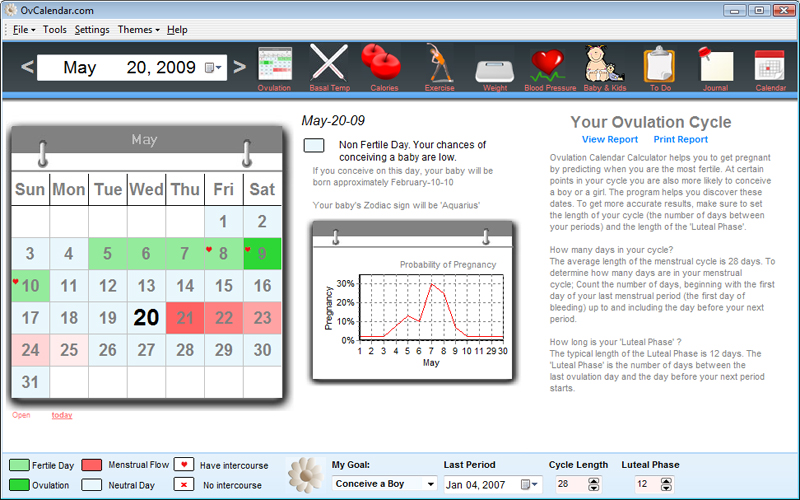 Ovulation Calendar Calculator 2013.3.0.0 software screenshot