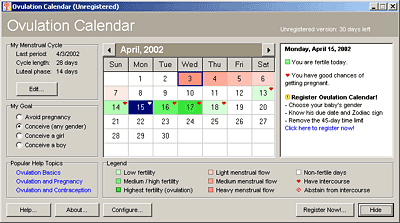 Ovulation Calendar 1.0 software screenshot
