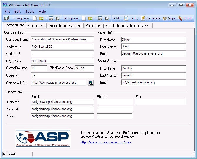 PADGen 3.1.1.50 software screenshot