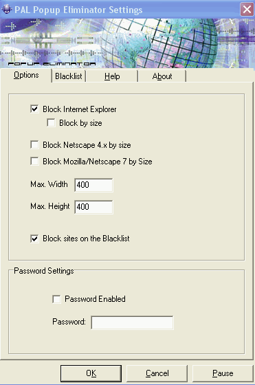 PAL Popup Eliminator 1.01 software screenshot