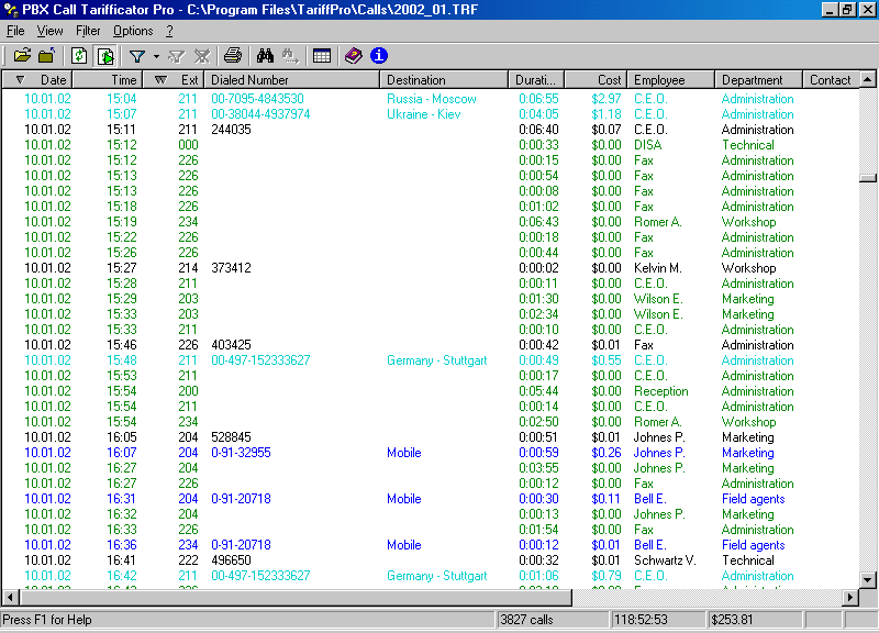 PBX Call Tarifficator Pro 2.3 software screenshot