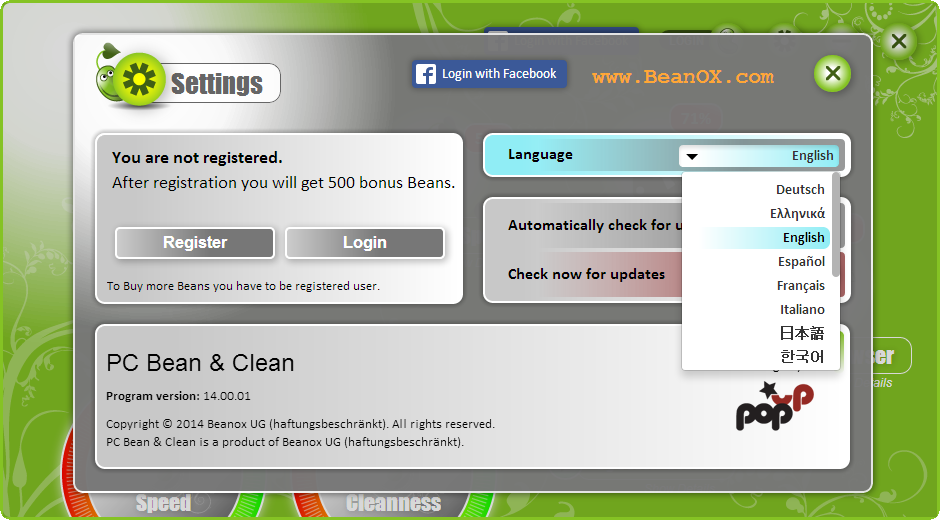 PC Bean & Clean 14.01.30.10001 software screenshot