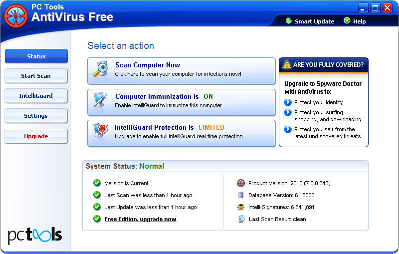 PC Tools AntiVirus Free 9.1.0.2898 software screenshot