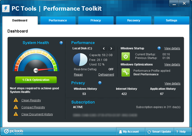 PC Tools Performance Toolkit 2.1.0.2151 software screenshot
