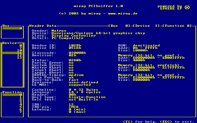 PCISniffer 1.5 software screenshot