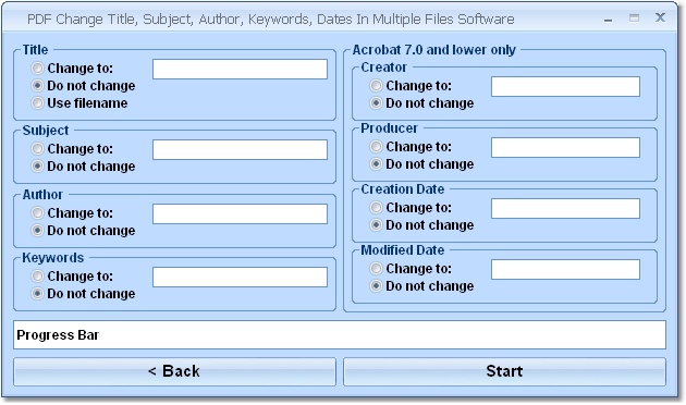 PDF Change Title, Subject, Author, Keywords, Dates In Multiple Files Software 7.0 software screenshot
