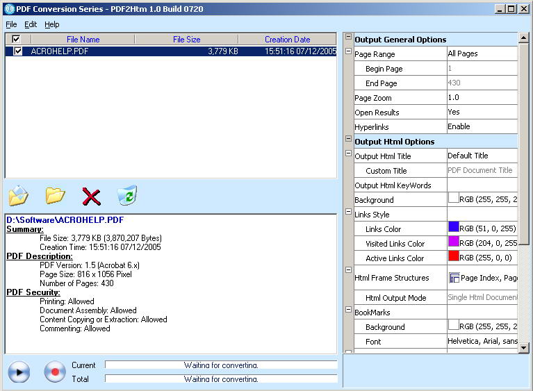 PDF Conversion Series - PDF2Htm 2.1 software screenshot
