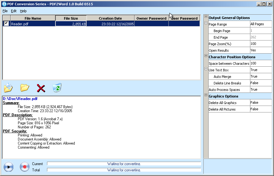 PDF Conversion Series - PDF2Word 2.1 software screenshot