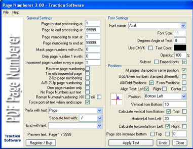 PDF Page Numberer Batch 3.04 software screenshot