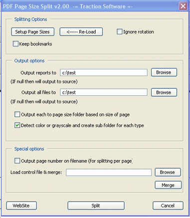 PDF Page Size Split 2.02 software screenshot