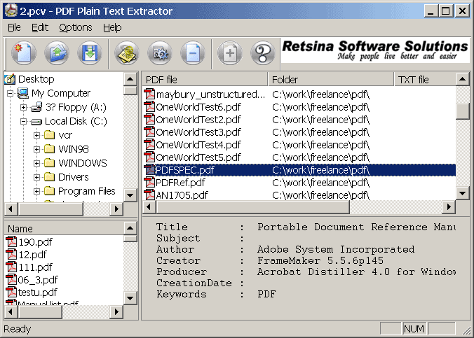 PDF Plain Text Extractor 4.2 software screenshot