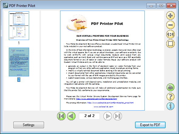 PDF Printer Pilot 2.0 software screenshot