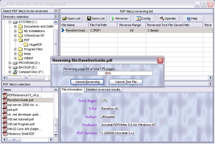 PDF Reverser 01.01 software screenshot