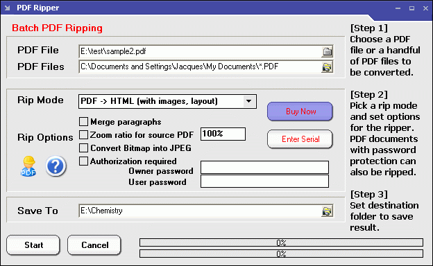 PDF Ripper 2.01 software screenshot
