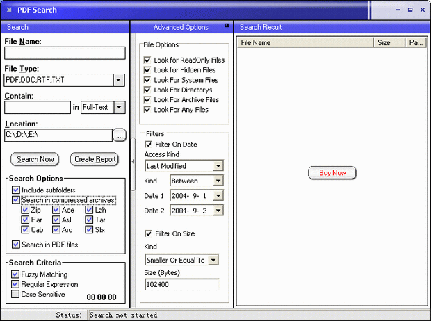 PDF Search 1.01 software screenshot