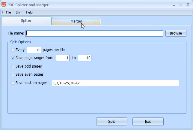 PDF Spliter and Merger 4.0 software screenshot