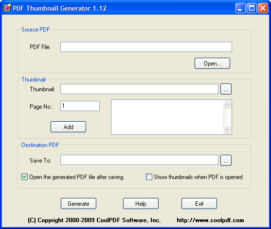 PDF Thumbnail Generator 1.21 software screenshot