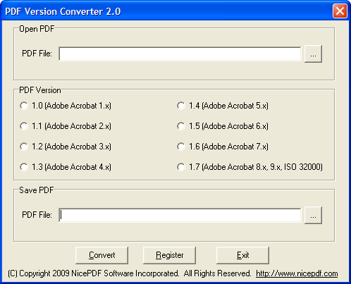 PDF Version Converter 2.01 software screenshot