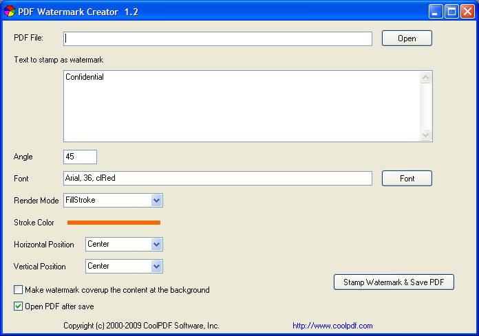 PDF Watermark Creator 1.2 software screenshot