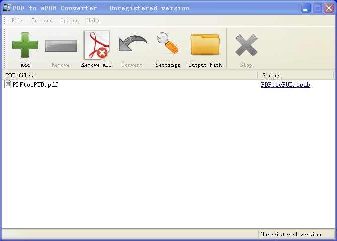 PDF to ePUB Converter 2.1 software screenshot