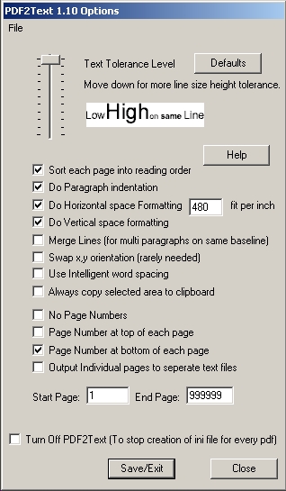 PDF2Text 1.11 software screenshot