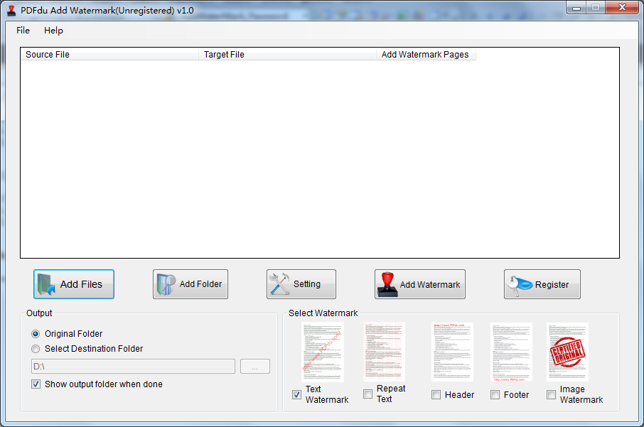 PDFdu Add Watermark 1.0 software screenshot