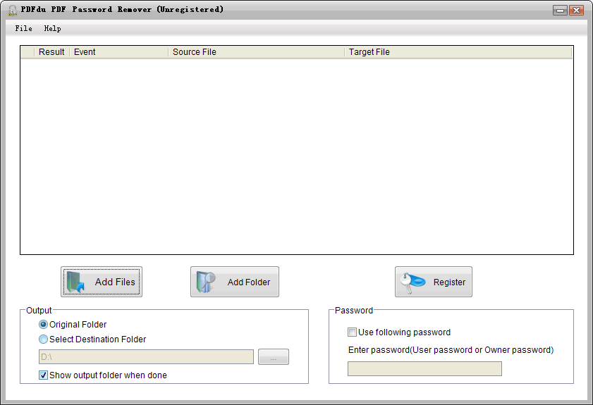 PDFdu PDF Password Remover 2.3 software screenshot