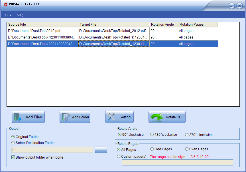 PDFdu Rotate PDF 1.3 software screenshot