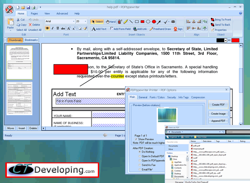 PDFtypewriter with PDF Printer Driver 6.3.1374.0 software screenshot