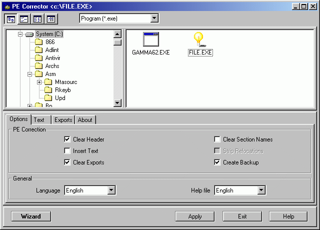 PE Corrector 1.84 software screenshot